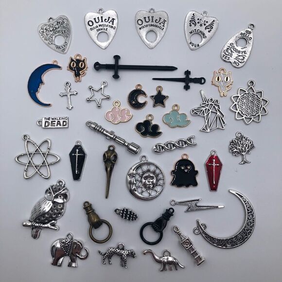 Choose 10 Silver, Bronze and Black Tone Charms - Multiple Styles and Sizes - Picture 1 of 1